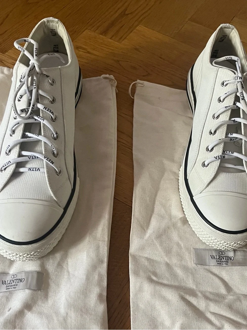 Valentino White Canvas Low-Top Sneakers with Black Trim